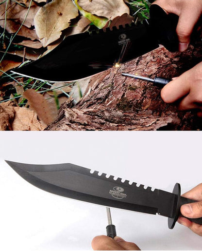 Mossy Oak Survival Hunting Knife with Sheath, 15-inch Fixed Blade Tactical Bowie Knife with Sharpener & Fire Starter for Camping, Outdoor, Bushcraft