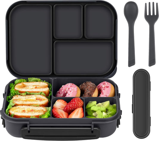 Amathley Lunch Box Kids,Bento Box Adult Lunch Box,Leakproof Lunch Containers for Adults/Kids/Toddler,1200ML-4 Compartments bento Lunch box with Utensil,Microwave & Dishwasher Safe(Dark Gray)