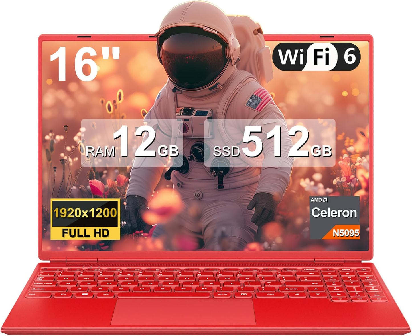 NOTODD Laptop 16" 12GB LPDDR4 512GB SSD Celeron N5095 Up to 2.9Ghz Quad-Core Win 11 PC 1920*1200 2K Screen Dual WIFI Support 2.5" HDD 1TB SSD Expand with Cooling Fan Numeric Keypad for Business-Blue