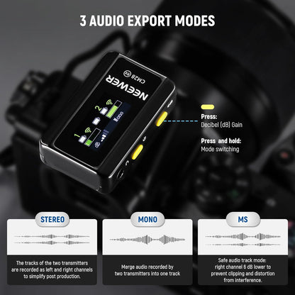 NEEWER CM28 Wireless Lavalier Microphone System with Charging Case, 1 Click Noise Canceling, 4GB Storage for 9Hrs of 48KHz 16 Bit Uncompressed Audio Lapel Mic Compatible with iPhone/Android/PC/Camera