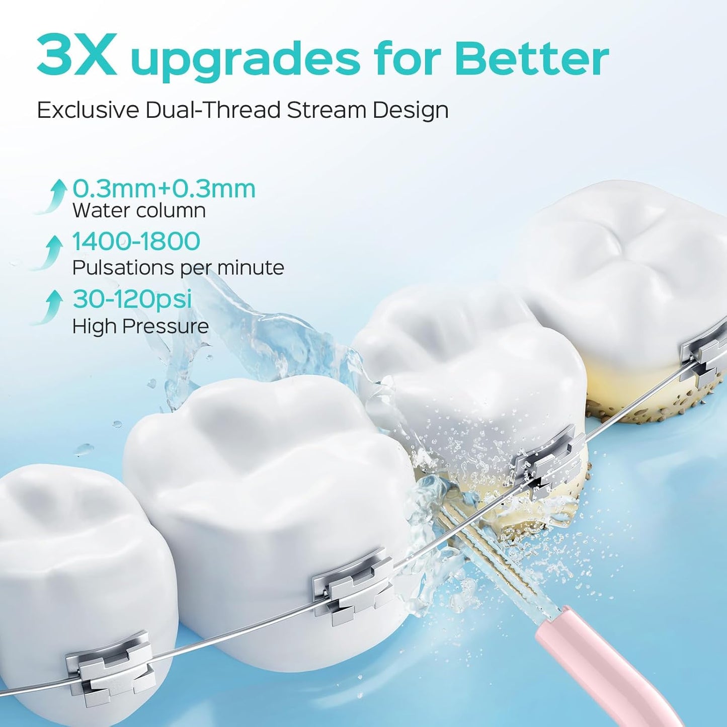 COSLUS Water Teeth Flosser: 300ML Cordless Electric Water Tooth Flossing Rechargeable IPX7 Waterproof Portable Travel Flossers Set for Teeth
