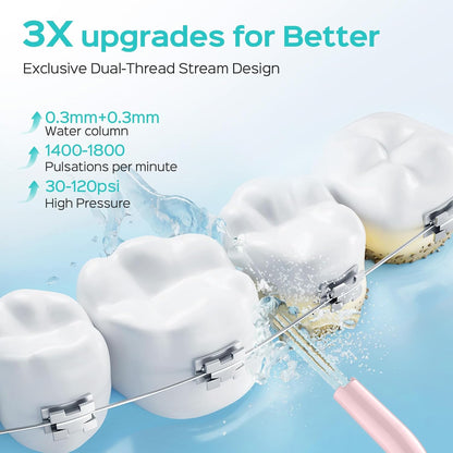 COSLUS Water Teeth Flosser: 300ML Cordless Electric Water Tooth Flossing Rechargeable IPX7 Waterproof Portable Travel Flossers Set for Teeth