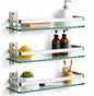 Bathroom Glass Shelf 15.7" Silver Wall-Mounted, Floating Metal Storage Rack | 3 Pack Aluminum Tempered Glass 0.3in Extra Thick Rectangular，Space-Saving Design