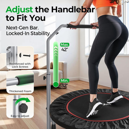 BCAN SP2 40"/48" Foldable Mini Trampoline Max Load 330lbs/440lbs, Fitness Rebounder with Springs, Adjustable Foam Handle, Exercise Trampoline for Adults Indoor/Garden Workout