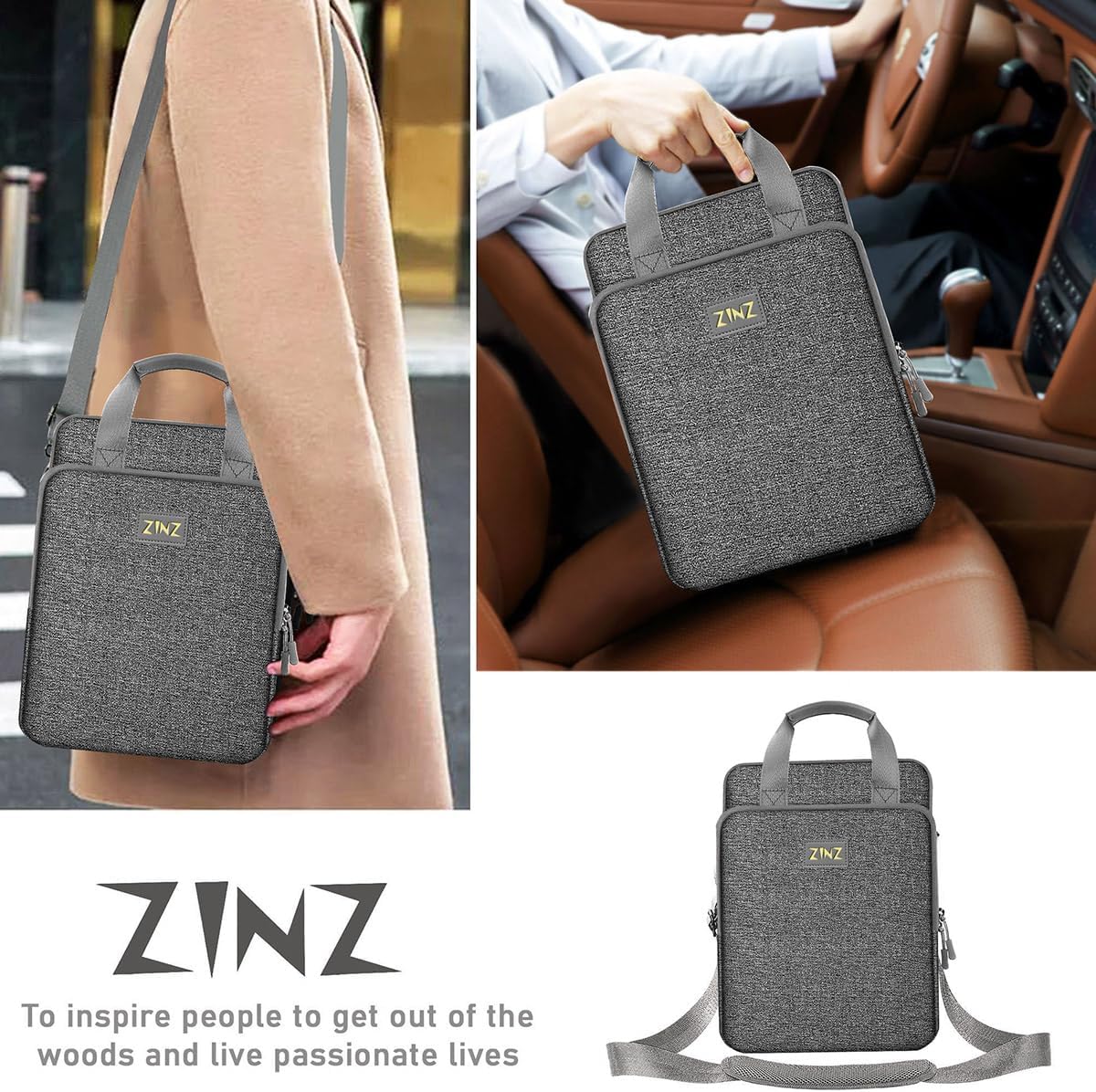 ZINZ Slim & Expandable Case 12.9 13 inch Travel Laptop Shoulder Bag for MacBook Air 13" M3/M2/M1, MacBook Pro 13" M2/M1, iPad Pro 12.9"/13"/11", iPad Air 13",L01G03 - PuriLite