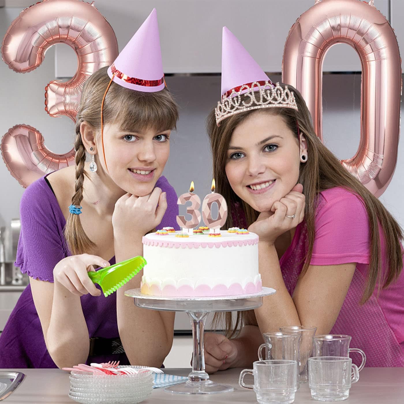 8pcs 40th Birthday Decorations gifts for Women, Including 40th Happy Birthday Cake Topper, Queen Sash with Pearl Pin, Sweet Rhinestone Tiara Crown for Women, Number Candles and Balloons (Rose Gold)