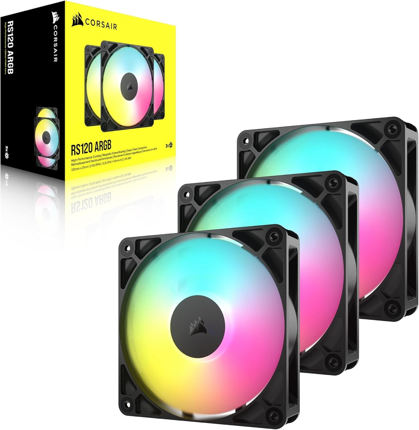 CORSAIR RS120 ARGB 120mm PWM Fan – Daisy-Chain Connection – Low-Noise – Magnetic Dome Bearing – Single Pack – White