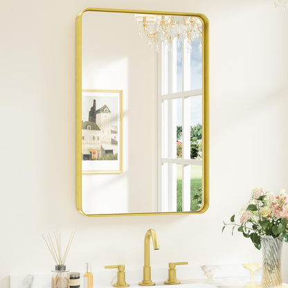 Keonjinn 42 x 36 Brushed Nickel Bathroom Vanity Mirror, Large Rounded Rectangle Bathroom Mirrors for over Sink, Metal Framed Silver Mirror for Wall, Shatterproof HD Tempered Glass(Horizontal/Vertical)