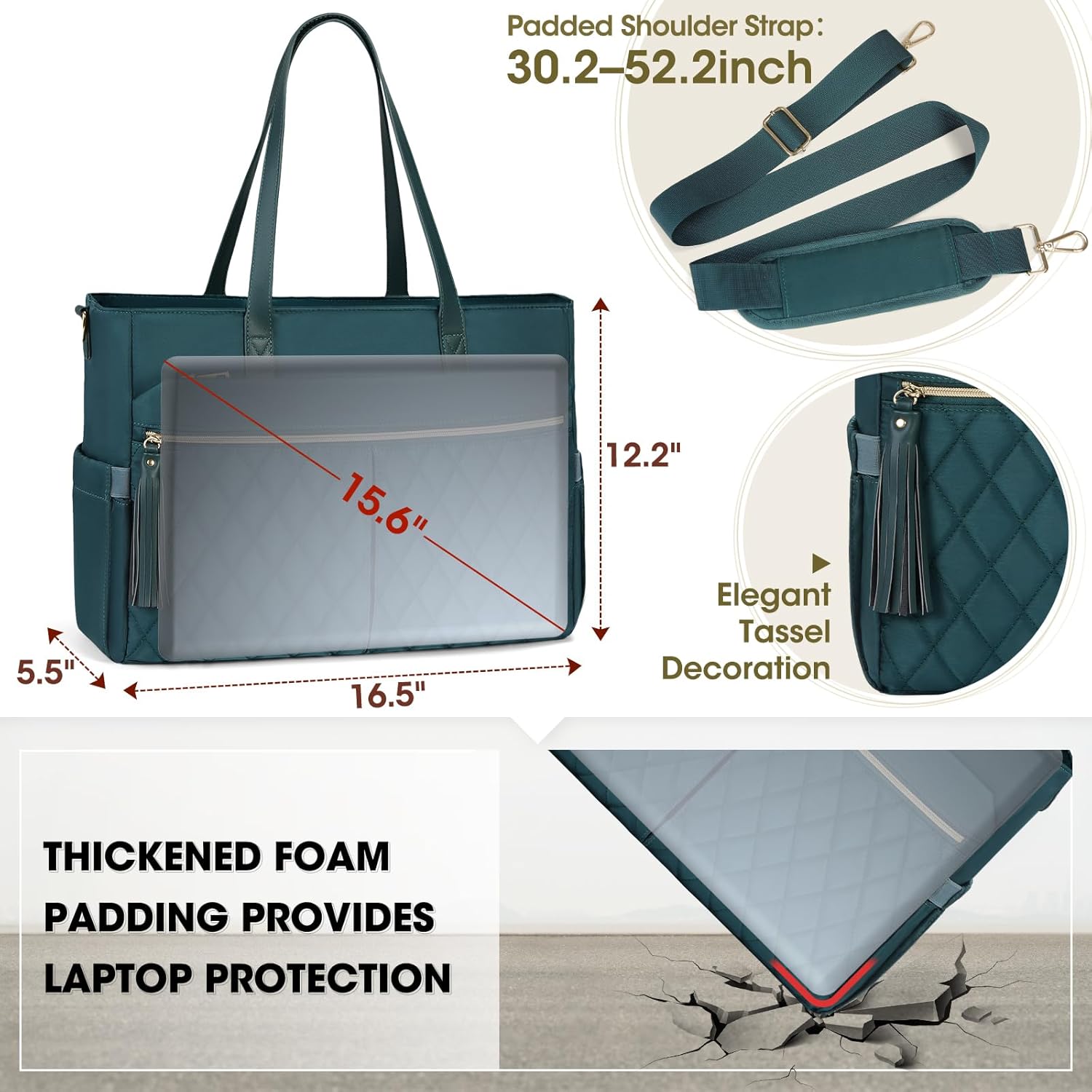 RAINSMORE Laptop Bag For Women 15.6 Inch Work Teacher Tote Bag Waterproof Nurse Bag Large Handbag Shoulder Travel Computer Messenger Bag Briefcase,Black - PuriLite