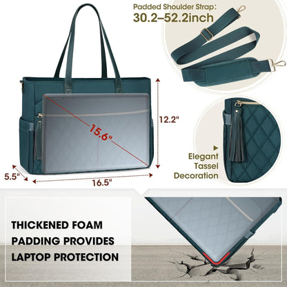 RAINSMORE Laptop Bag For Women 15.6 Inch Work Teacher Tote Bag Waterproof Nurse Bag Large Handbag Shoulder Travel Computer Messenger Bag Briefcase,Black - PuriLite