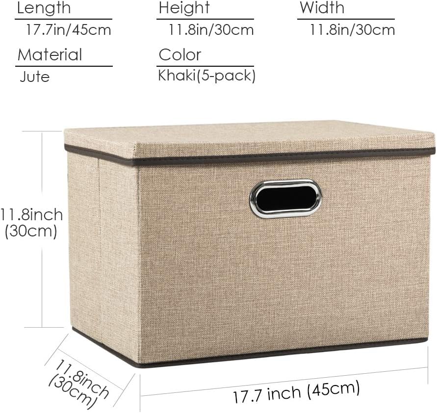 PRANDOM Large Foldable Storage Bin with Lid [1-Pack] Linen Fabric Decorative Storage Box Organizer Containers Basket Cube with Handles Divider for Bedroom Closet Office Living Room (17.7x11.8x11.8")