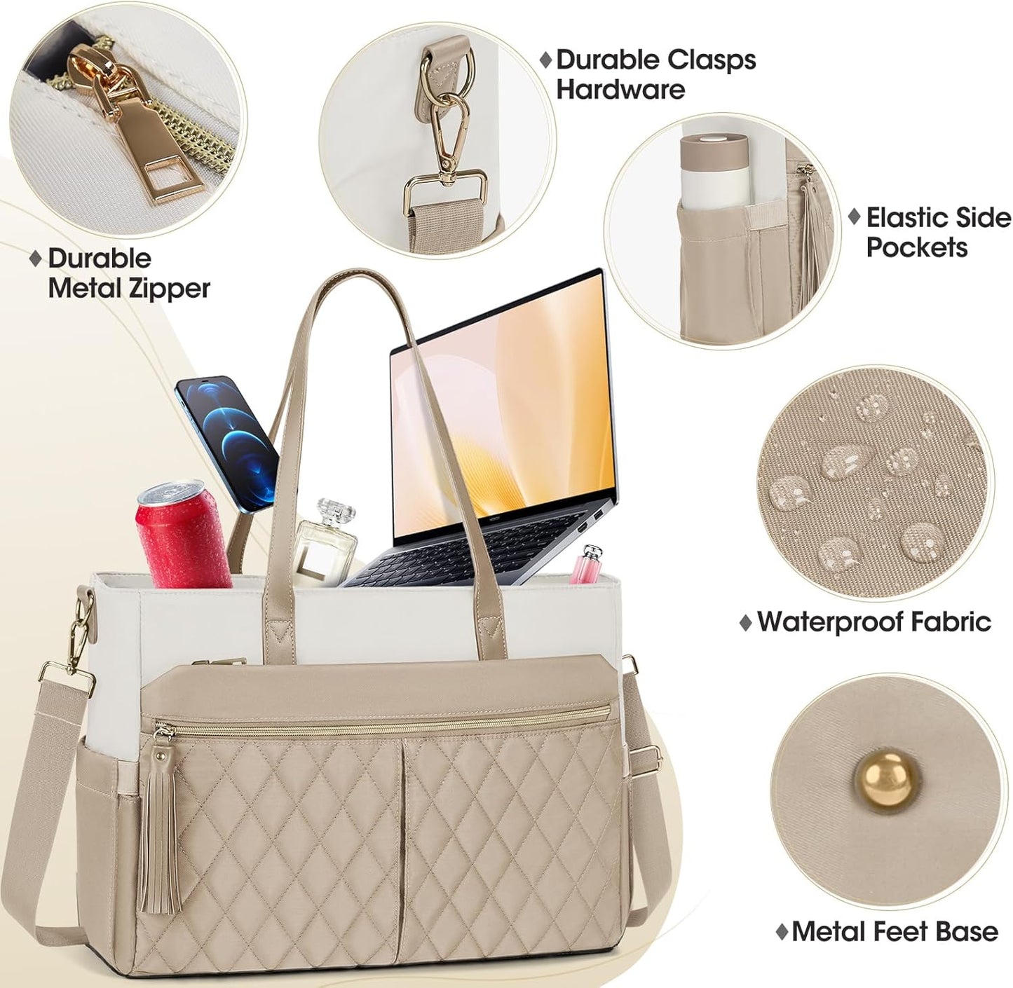 RAINSMORE Laptop Bag For Women 15.6 Inch Work Teacher Tote Bag Waterproof Nurse Bag Large Handbag Shoulder Travel Computer Messenger Bag Briefcase,Black - PuriLite