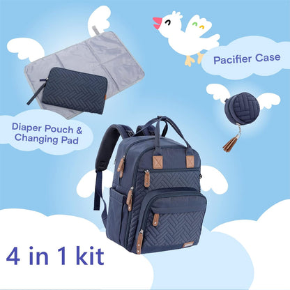 Diaper Bag Backpack, iniuniu Large Baby Bags with Diaper Pouch, Washable Changing Pad, Pacifier Case and Stroller Straps