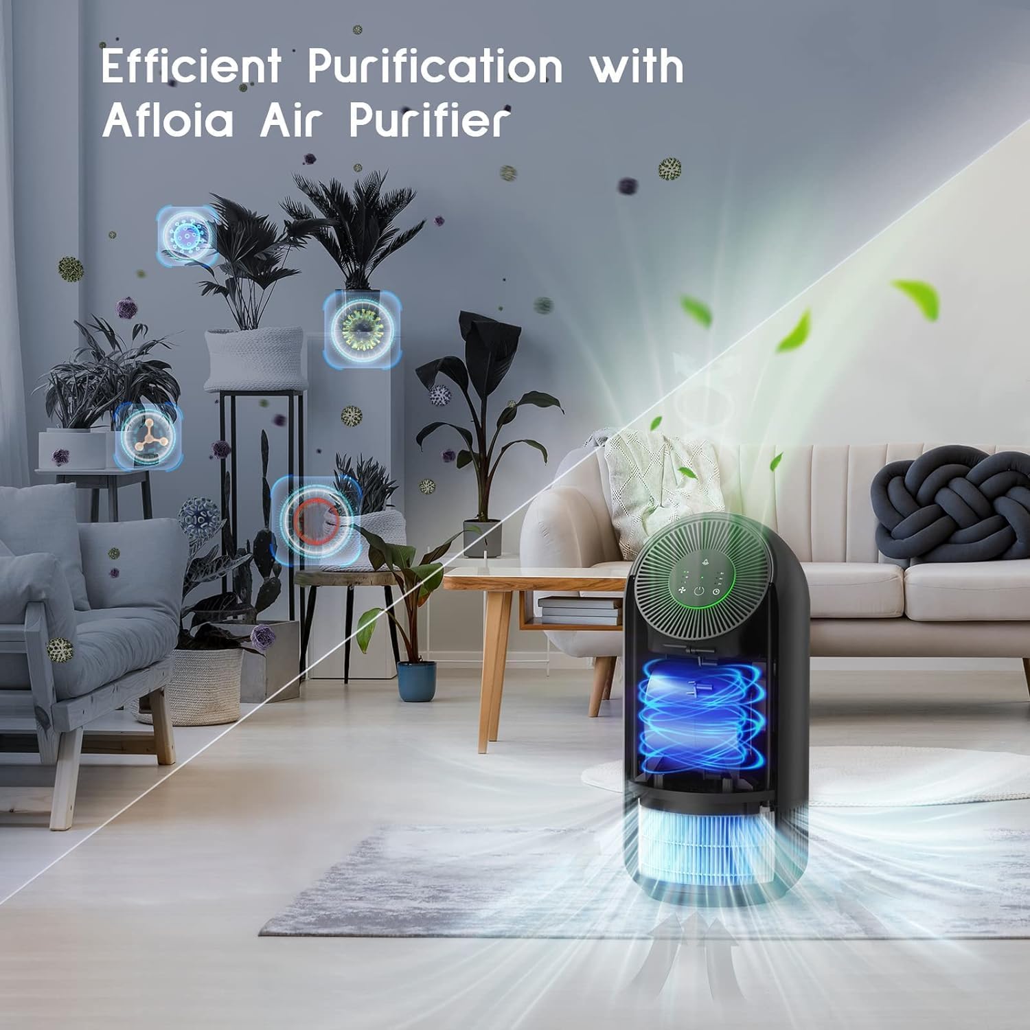 Afloia Air Purifier for Home Large Room Up to 1796 Ft², 3-Stage Air Cleaner for Bedroom 24 dB, Air Purifiers for Pets Dust Dander Mold Pollen, Odor Wildfire Smoke Eliminator, Fillo (Black) - PuriLite