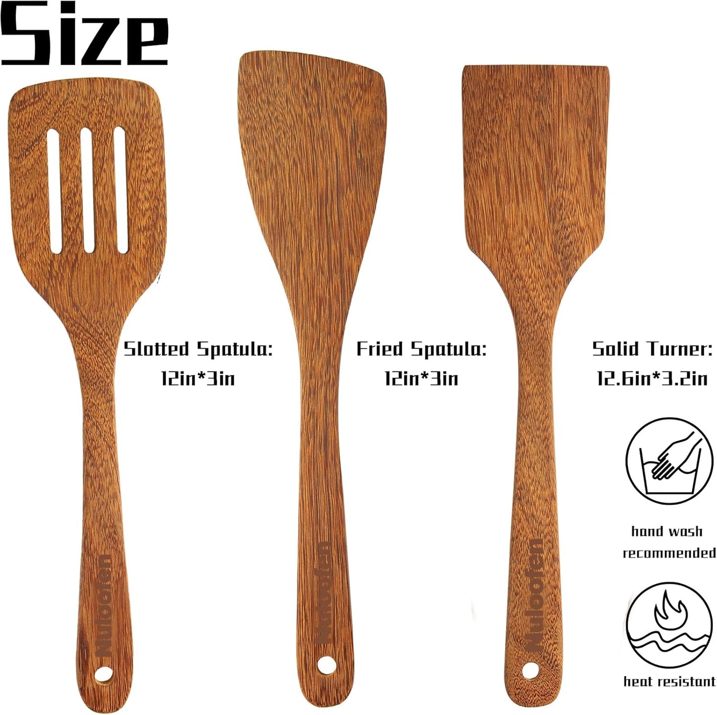 Wood Spatula for Cooking Wooden Kitchen Utensil Natural Wood Spatula Slotted Turner for Nonstick Pan Cookware 12 inch Frying Spatulas with Flat Bottom Edge Stirring Mixing and Flipping Turners