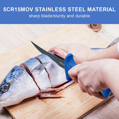 8 Inch Fishing Fillet Knife, Professional Level Knives for Filleting Fish and Boning Meat, Sharp Stainless-Steel Non-Stick Coating Blade, Non-Slip Handles, with 1 Two Stage Knife Sharpener