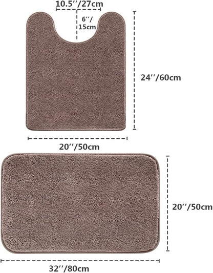Bathroom Rugs Set 2 Pieces - Bath Rugs Ultra Soft Absorbent Non-Slip Fluffy Thick Microfiber Cozy Bath Mats Set for Tub Shower Bathroom Floors Accessories, 20"x32" & 16"x24" Set of 2 (Beige)