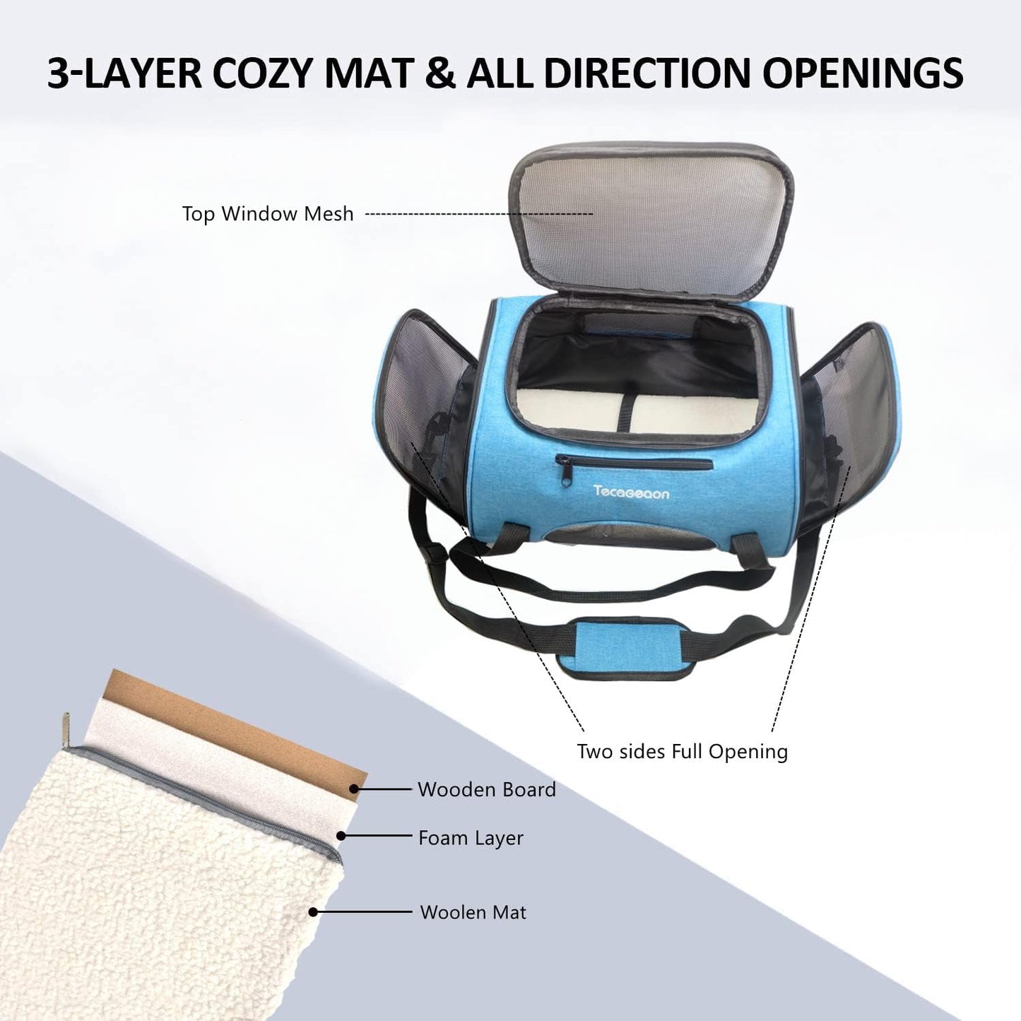 Tecageaon soft Pet Carrier Cat Carrier Dog Carrier for Small Dogs Cats Kitten Dogs Puppies,Escape-Proof,Airline Approved for Travel ,Breathable,5 Mesh Windows (Medium, Grey)