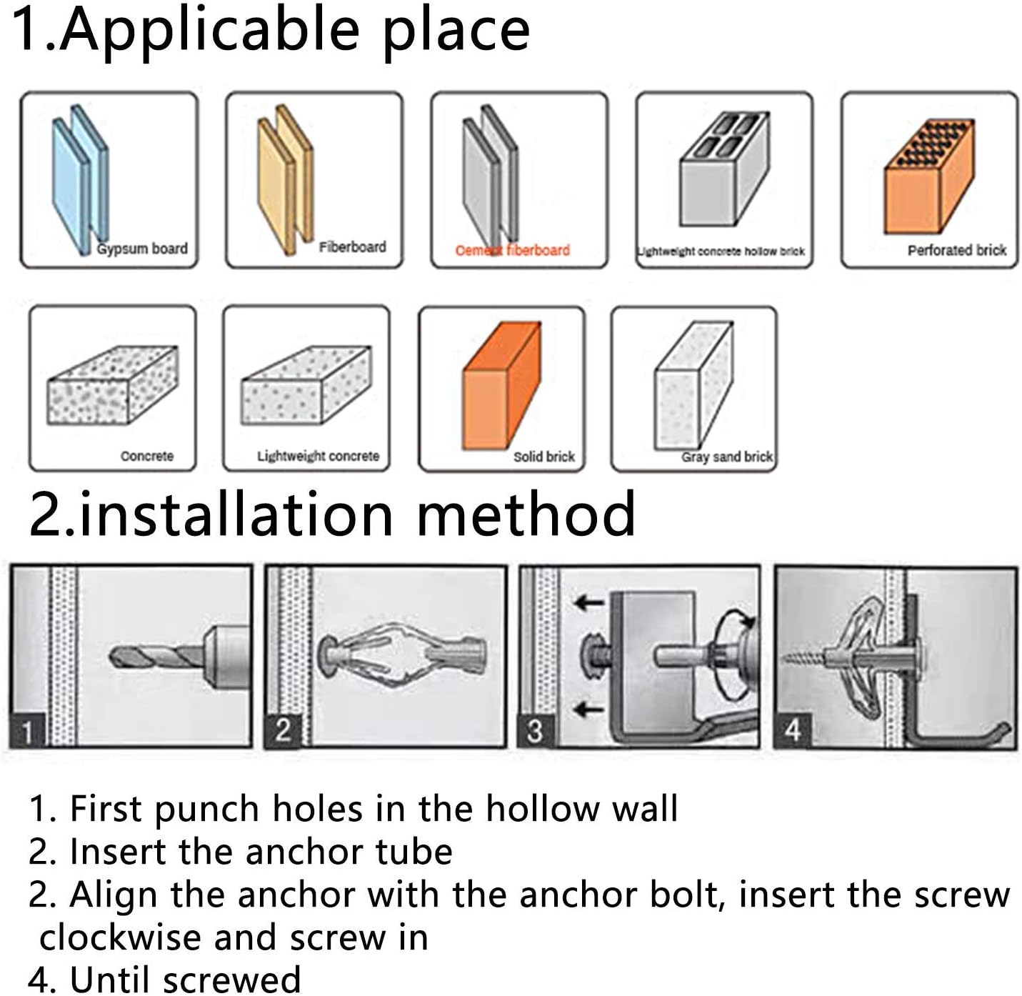 Drywall Anchor kit - Hollow Wall Anchors with Screws ，self-Drilling Hollow Wall Anchor, for Drywall，Nylon - Plastic - Buildex,60pcs (Anchor 30pcs+screw 30pcs)