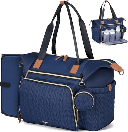 Lekeinchi Baby Diaper Bag, Multifunctional Travel Diaper Bag Tote with Changing Pad and Pacifier Case for Mom