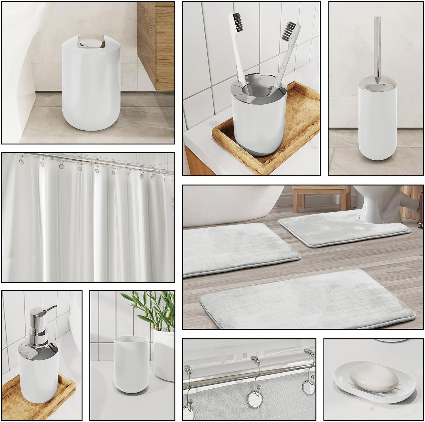 Clara Clark Bathroom Set - Gray Bathroom Accessories Set, Bathroom Sets with Shower Curtain and Rugs, 23PC Shower Curtain Set with Liner, Soap Dispenser, Soap Dish, Toilet Brush Holder, and Trash Can