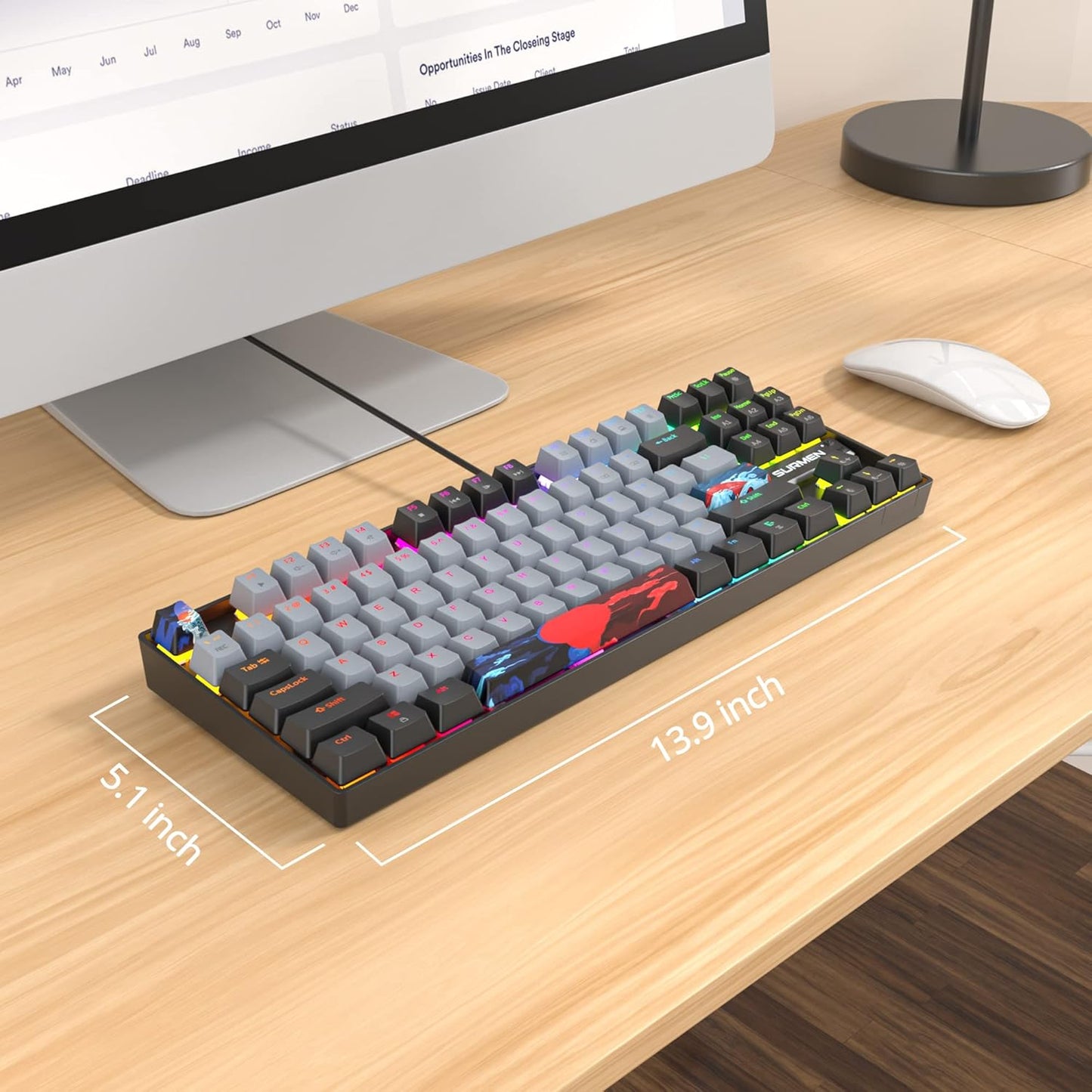 Owpkeenthy Full Size Green Mechanical Gaming Keyboard with Number Pad, Wired 100% Office NKRO Keyboard RGB Backlit 104 Keys with Red Switch for PC Gamer (104 Matcha)