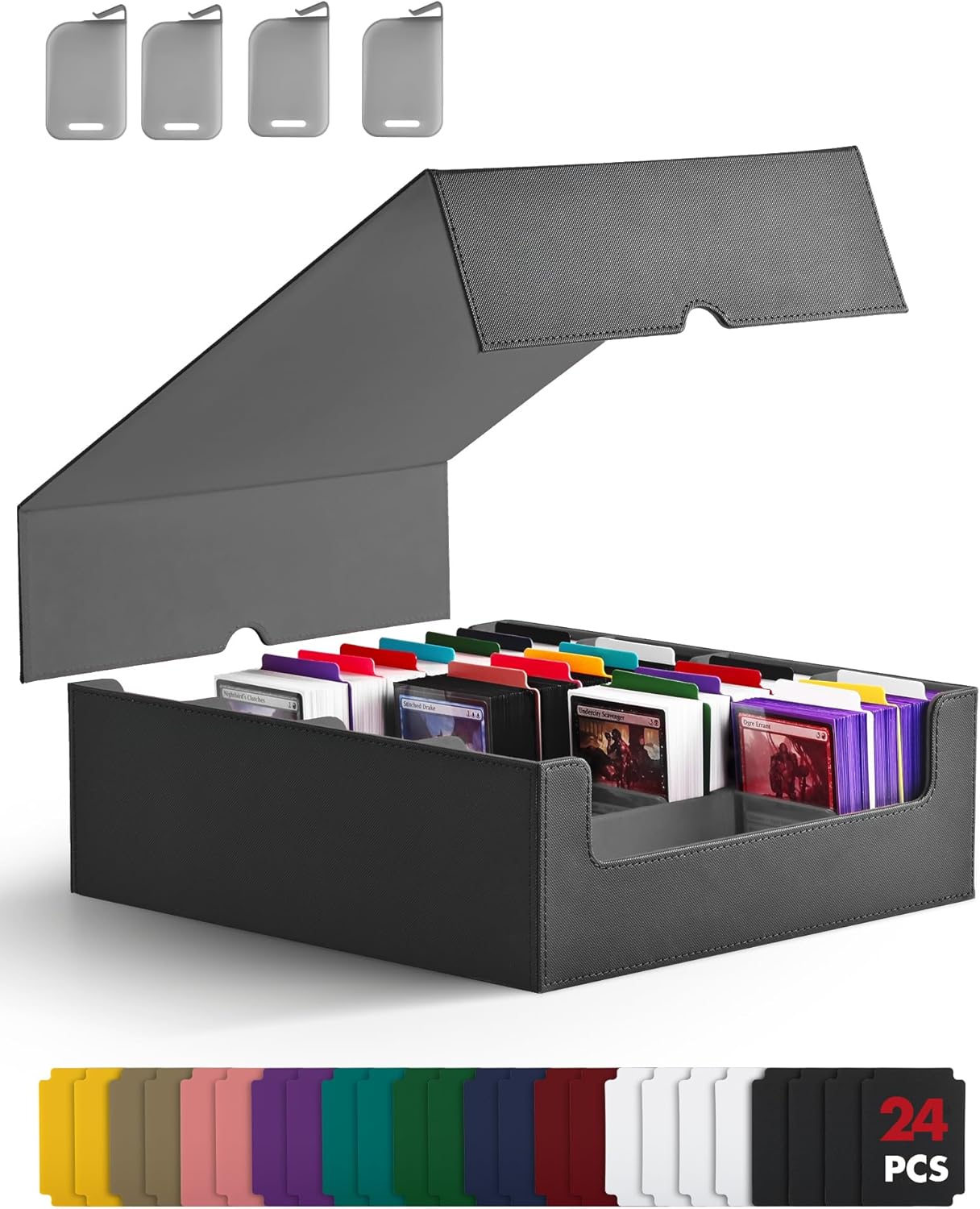 ZLCA Card Storage Box for MTG PTCG, Commander Deck Box Holds 3000+ Cards, Card Storage Case with 4 Stoppers, Card Organizer for TCG Sport Cards (Black)