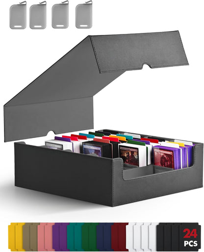 ZLCA Card Storage Box for MTG PTCG, Commander Deck Box Holds 3000+ Cards, Card Storage Case with 4 Stoppers, Card Organizer for TCG Sport Cards (Black)