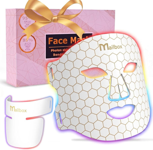 Led Mask Spectrum Mask and Neck Red Light for Face Set, 850nm and Red Light 630nm, 460nm 530nm 4 Gears Energy Adjustment, White