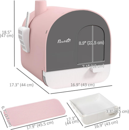 PawHut Large Cat Litter Box with Lid, Enclosed Kitty Litter Box with Slide-Out Tray, Scoop, Filter, Green