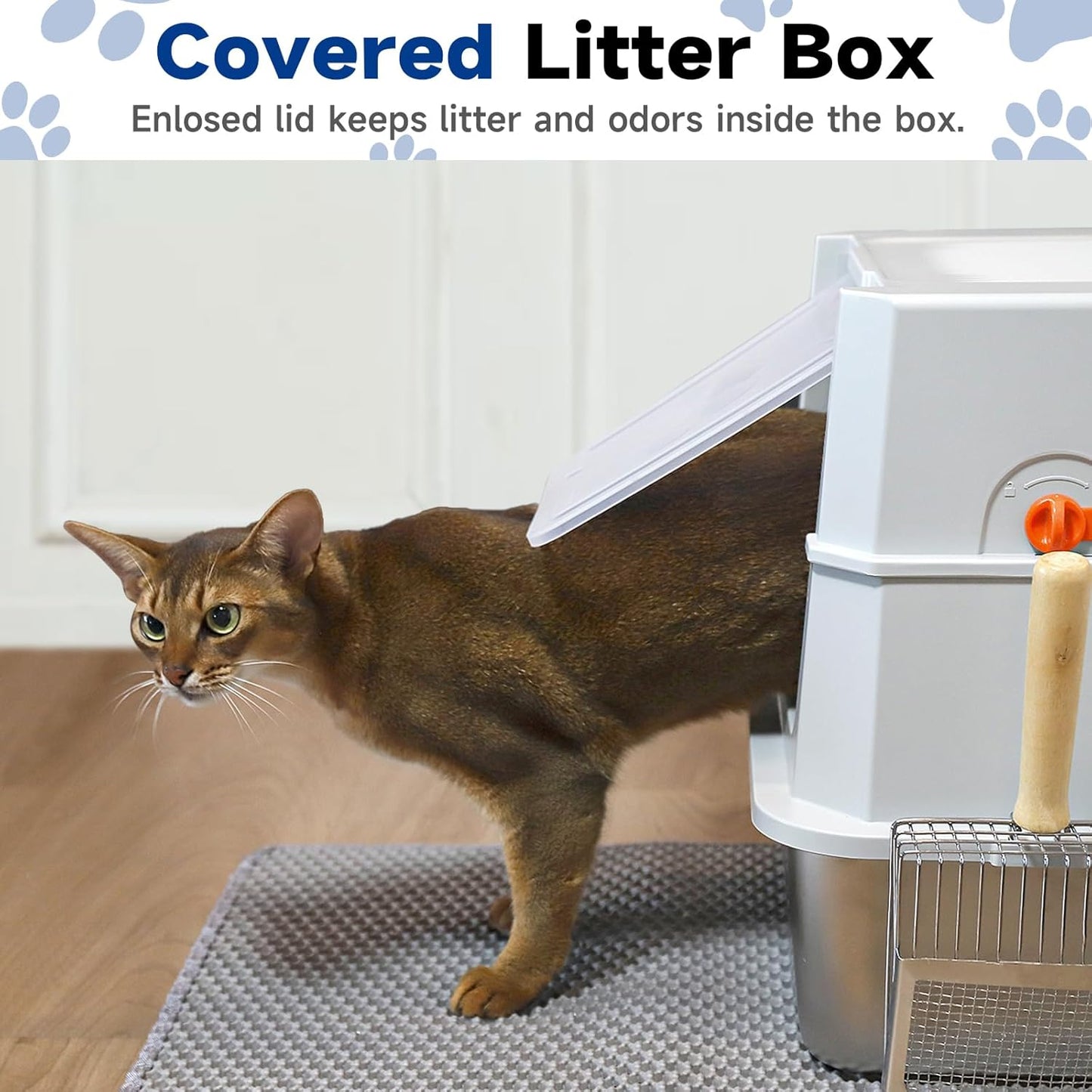 TENTIZON Stainless Steel Cat Litter Box, Extra Large Enclosed Kitty Litter Box with Removable Lid, Scoop, Pedal, XL High Sided Metal Litter Pan for Kitten, Big Cats Up to 11KG