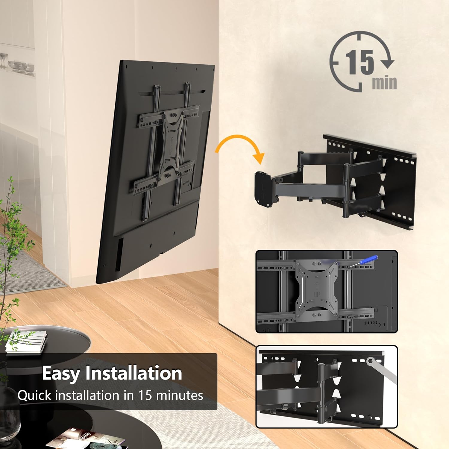 BONTEC TV Wall Mount with Extra Long Articulated Arm for 32-75 Inch TVs, 32.7” Extension, Holds Up to 132lbs, Full Motion Dual Arm Bracket with Tilt, Swivel & Level Adjustment, Max VESA 600x400mm - PuriLite