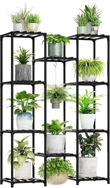 Bamworld Plant Stand Indoor Outdoor Hanging Plant Shelf for Multiple Plants Pots Wood Flower Stand Tall Large Flower Holder for Living Room, Patio, Balcony, Garden Decor, Brown