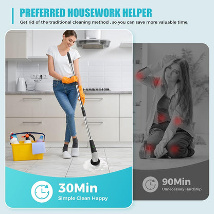 YKYI Electric Spin Scrubber,Cordless Electric Cleaning Brush,Shower Scrubber with 8 Replaceable Brush Heads,Power Scrubber 2 Adjustable Speeds,Bathroom Brush with Long Handle for Bathtub,Tile,Floor