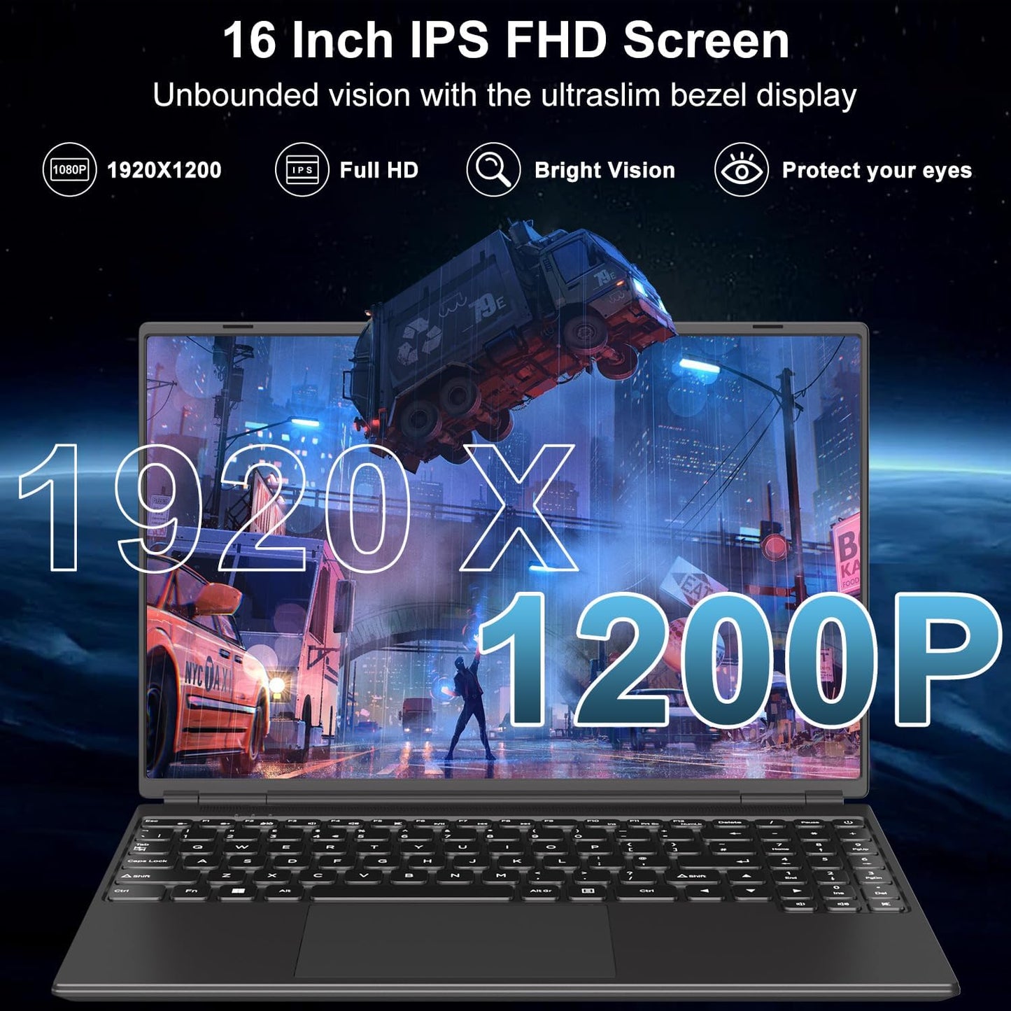 NOTODD Laptop 16" 12GB LPDDR4 512GB SSD Celeron N5095 Up to 2.9Ghz Quad-Core Win 11 PC 1920*1200 2K Screen Dual WIFI Support 2.5" HDD 1TB SSD Expand with Cooling Fan Numeric Keypad for Business-Blue