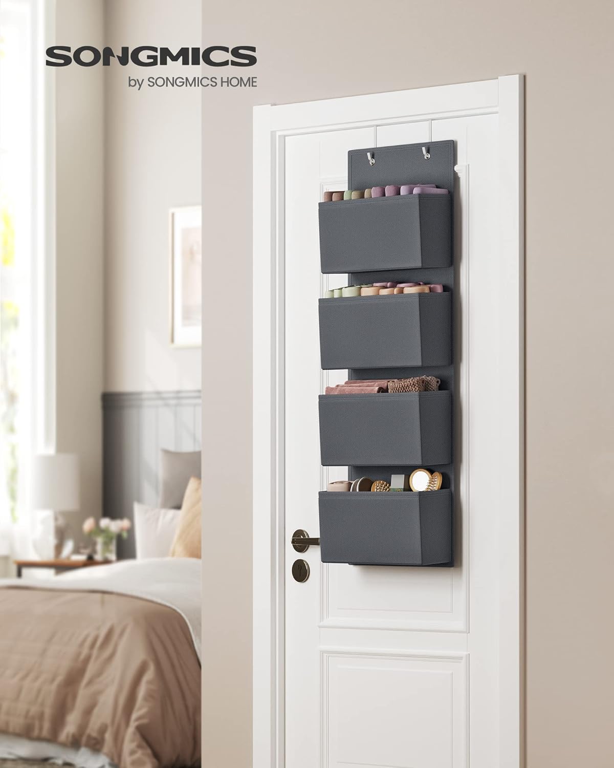 Over-the-Door Hanging Organizer with 4 Large Pockets – Durable Closet Door Storage Shelf for Bedroom, Bathroom, Pantry & Kitchen (Slate Gray, 4.7 x 13.2 x 39.4 in) - PuriLite
