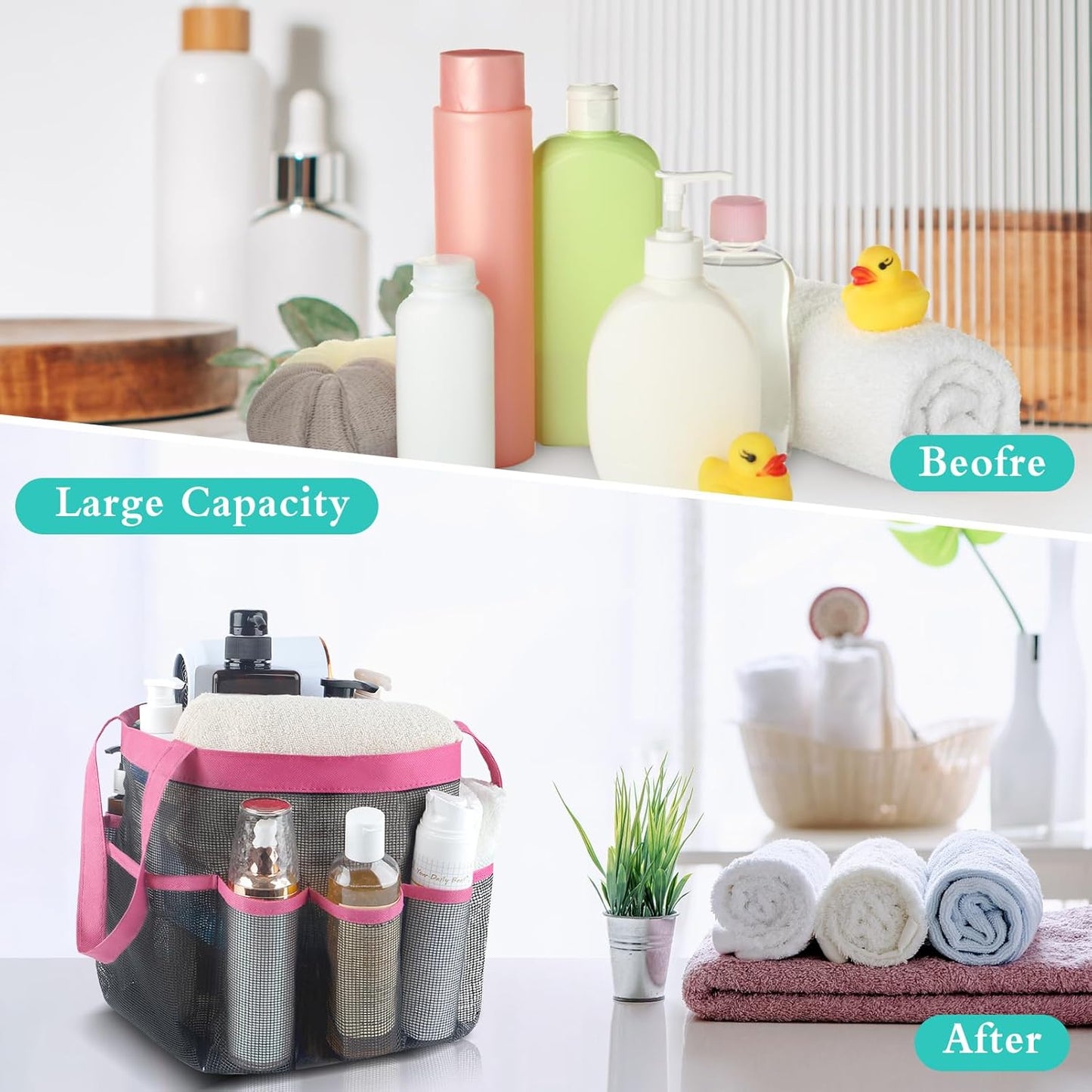 Attmu Mesh Shower Caddy Portable for College Dorm Room Essentials with 8 Pockets, Hanging Shower Caddy Basket Tote Bag Toiletry Accessories for Bathroom