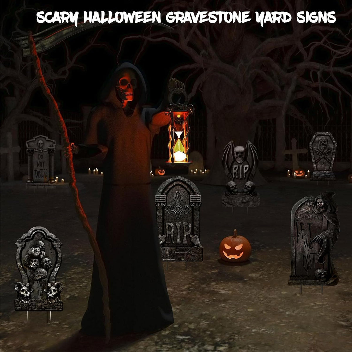 6 PCS 16.9" x9.8" Halloween Yard Signs Tombstones Outdoor Decorations