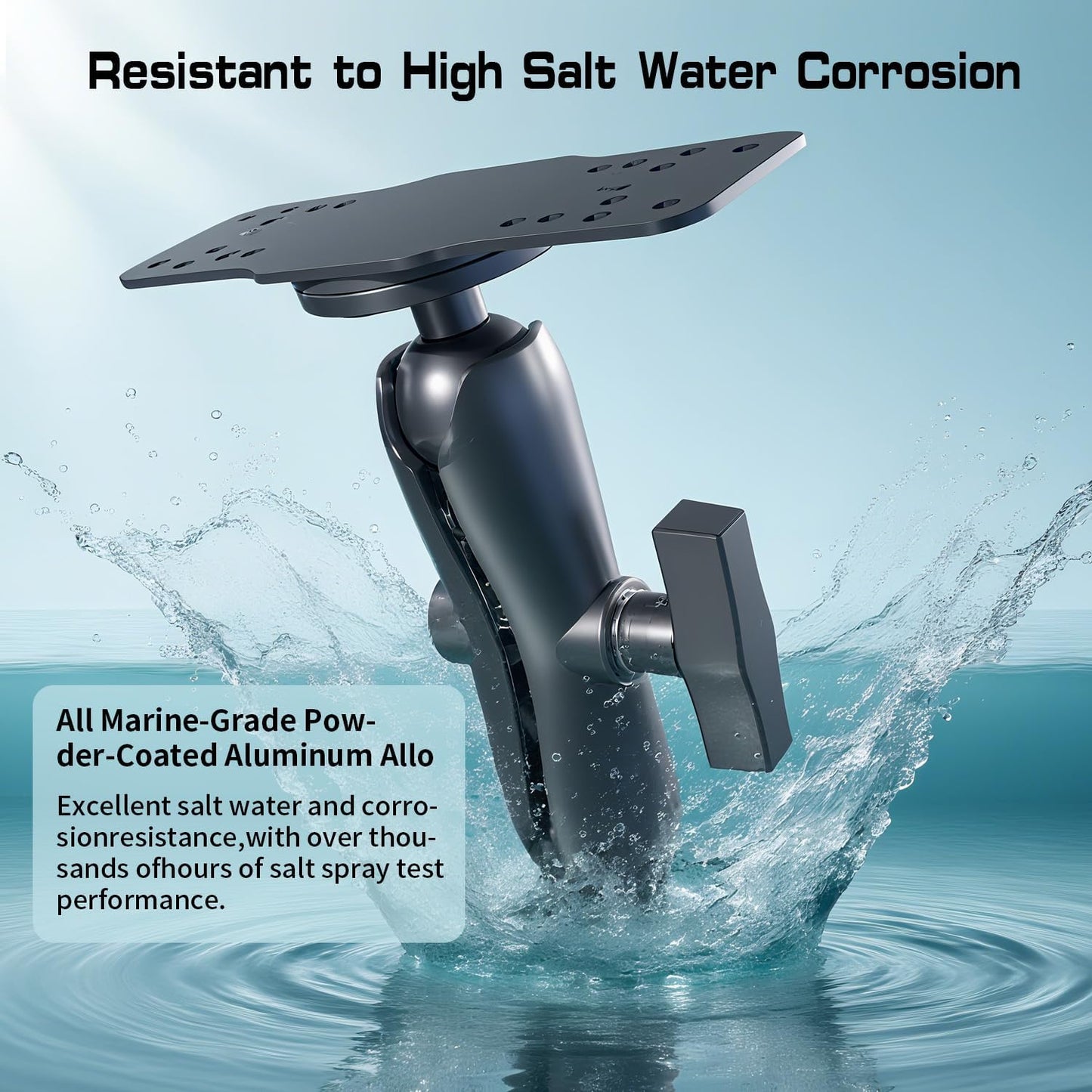 S109 Aluminum Alloy Fish Finder Mount with C Size 1.5" Ball, Dual Purpose Rectangle Plate & Round Base, 6.7" Long Arm Marine Electronic Mount Compatible with Garmin, Lowrance, Humminbird, and More