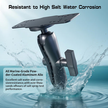 S109 Aluminum Alloy Fish Finder Mount with C Size 1.5" Ball, Dual Purpose Rectangle Plate & Round Base, 6.7" Long Arm Marine Electronic Mount Compatible with Garmin, Lowrance, Humminbird, and More