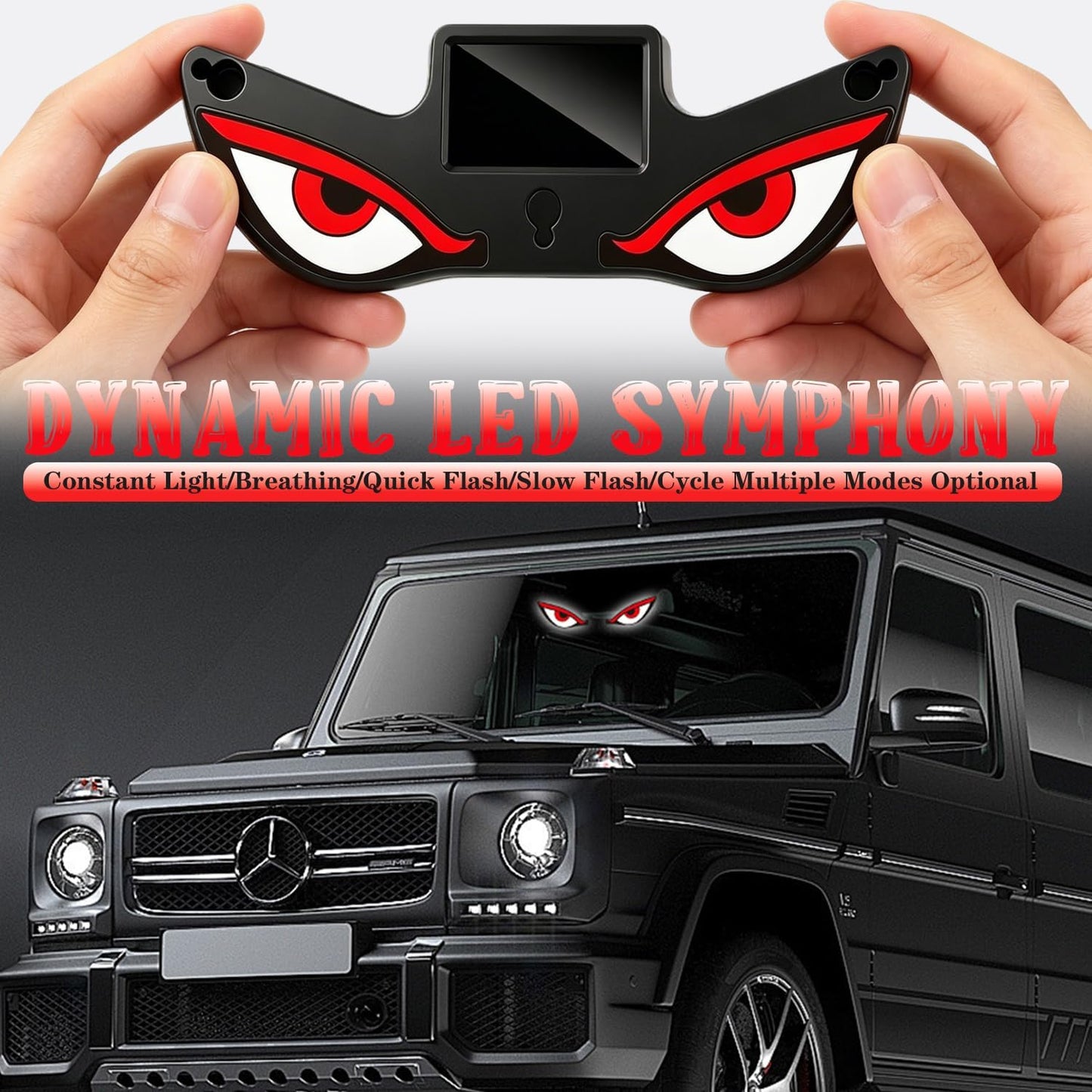 Solar Demon Eye LED Car Wireless Window Light, Eye Light for Windshield Suction Cup Dynamic Windshield Ambient Lamp Solar and USB Powered Lights for SUV, Truck,Van,RV(Red/WhiteEye/Nighttime use)
