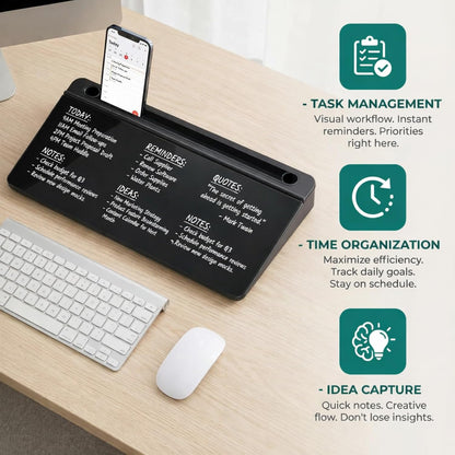 Ideal Swan Glass Desk Whiteboard with Storage, Black Desktop Whiteboard