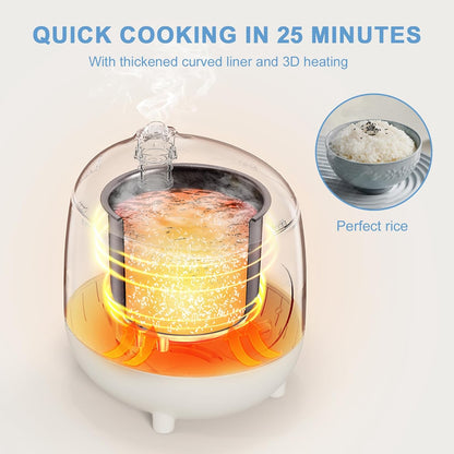 Mini Rice Cooker | 2-Cup Portable Non-Stick Rice Cooker with One-Touch Cooking and Keep Warm