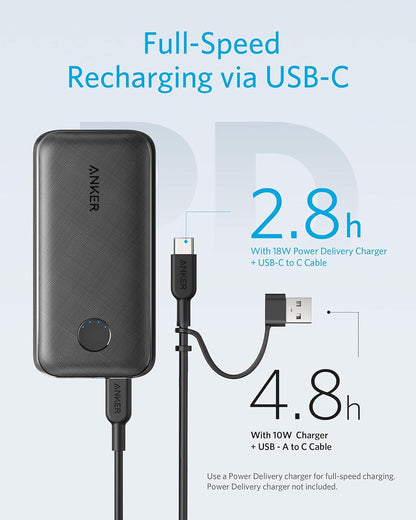 Anker PowerCore 10,000 mAh Redux, 10K Power Bank USB-C Power Delivery (18W) Portable Charger for iPhone 15/15 Plus/15 Pro/15 Pro Max, iPhone 14/13/12 Series, Samsung S10, Pixel 3/3XL, iPad Pro 2018