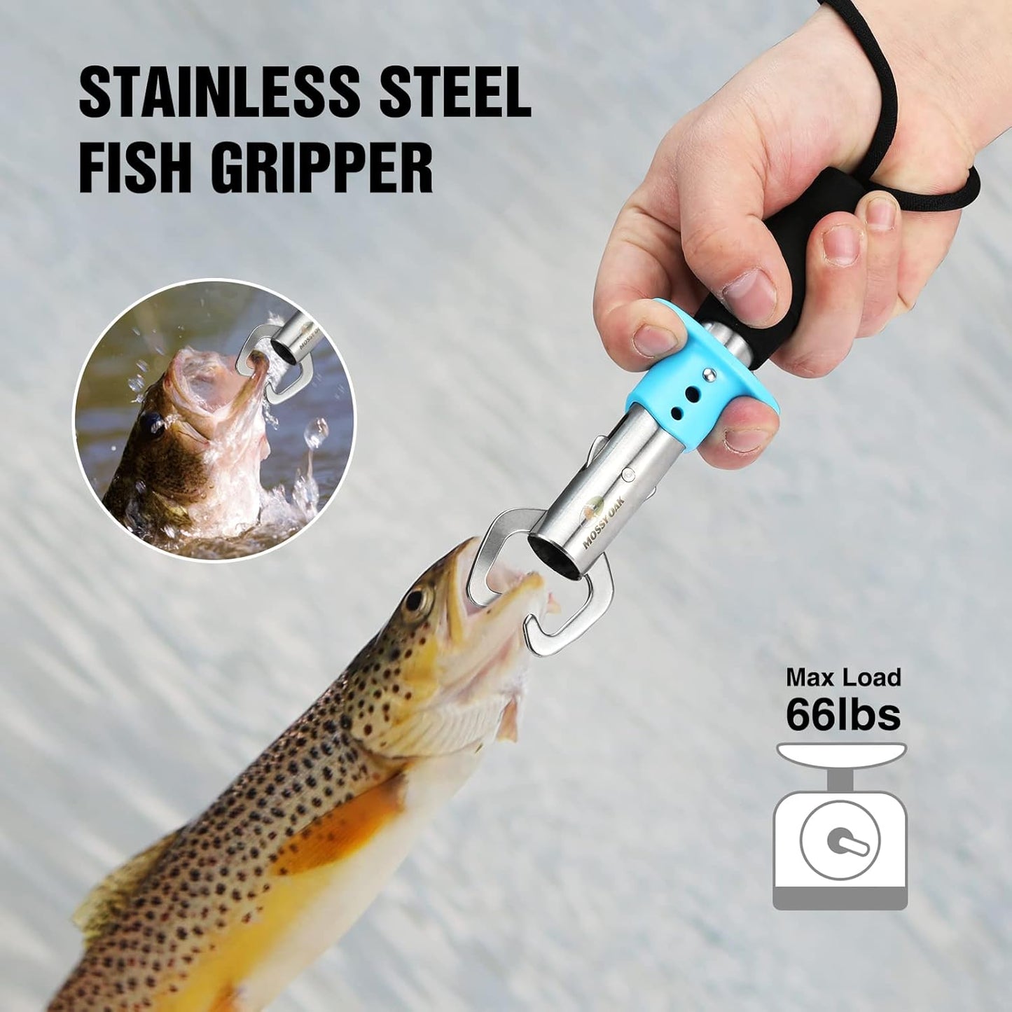 MOSSY OAK 4pc Fishing Tool Kit - Pistol Grip Fishing Pliers, Fish Fillet Knife, Fishing Gripper, Line Snip, Fly Fishing Retractor with Retractable Lanyard
