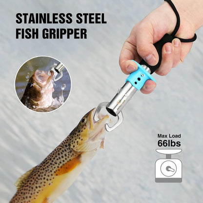 MOSSY OAK 4pc Fishing Tool Kit - Pistol Grip Fishing Pliers, Fish Fillet Knife, Fishing Gripper, Line Snip, Fly Fishing Retractor with Retractable Lanyard