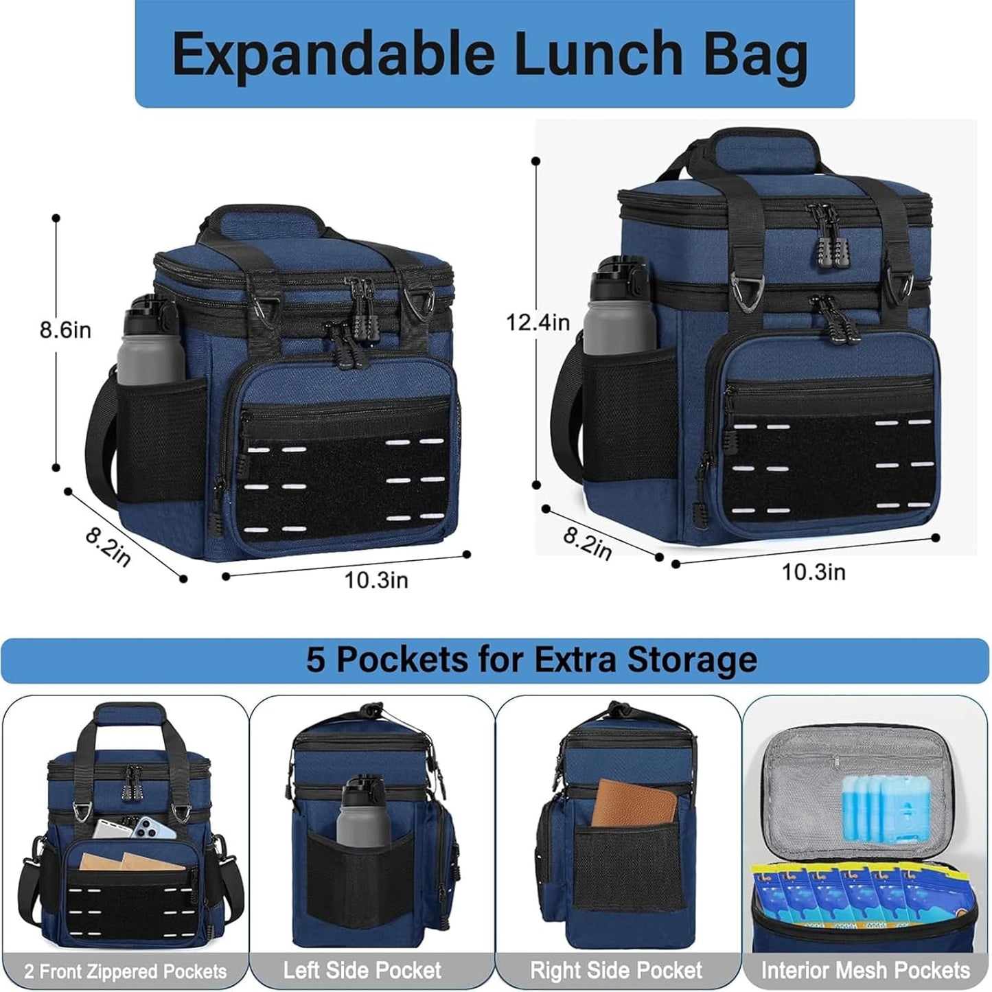 Lunch Box Cooler Bag - Insulated Tactical Lunchbox for Men - XLarge Lunch Pail Lunch Kit for Adults Work Outdoor Shifts Trips Black Camo 25L