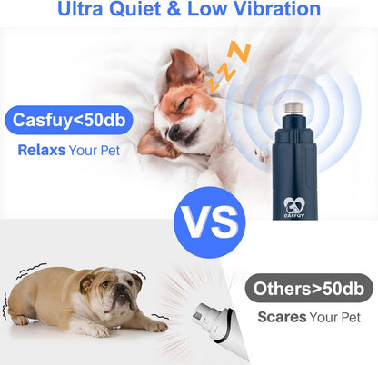 Casfuy Dog Nail Grinder with LED Light - Upgraded 2-Speed Electric Pet Nail Trimmer Powerful Painless Paws Grooming & Smoothing for Small Medium Large Dogs & Cats (Purple)