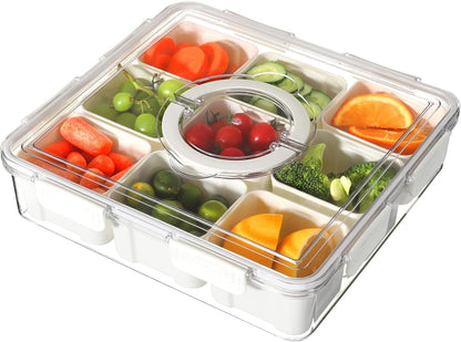 Taiuloo Divided Serving Tray with Lid & Handle, Airtight 6 Compartment Snackle Box Charcuterie Container, Fridge Organizer Bins, Food Storage Container Veggie Tray for Snack, Fruit, Salad, Nut