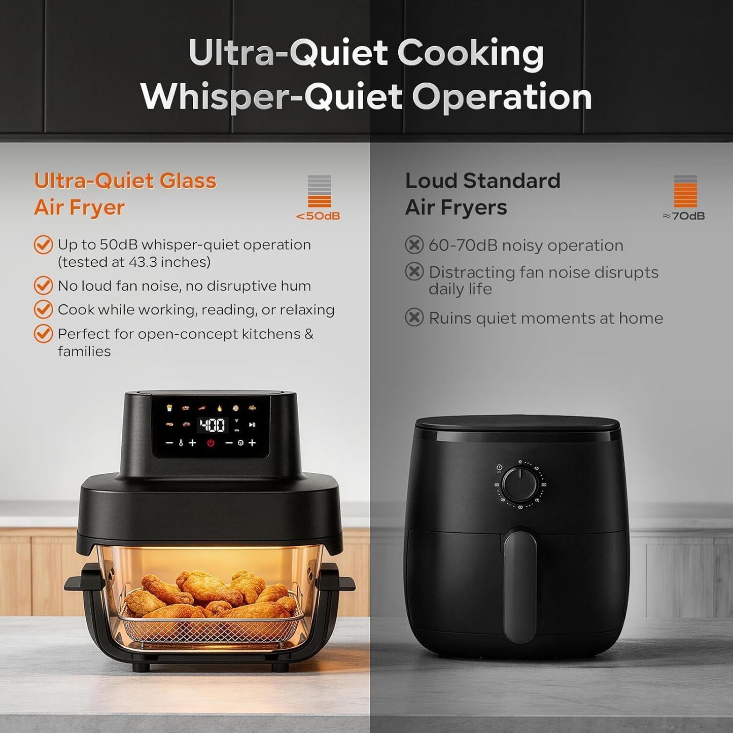Glass Air Fryer Non Toxic, 6.3QT & 4.4QT Air Fryer with Dual Glass Baskets with Lids, 8-in-1 Portable Air Fryers Cristal, PFOA & PFAS-Free, Dishwasher Safe, Crispy Family Meals